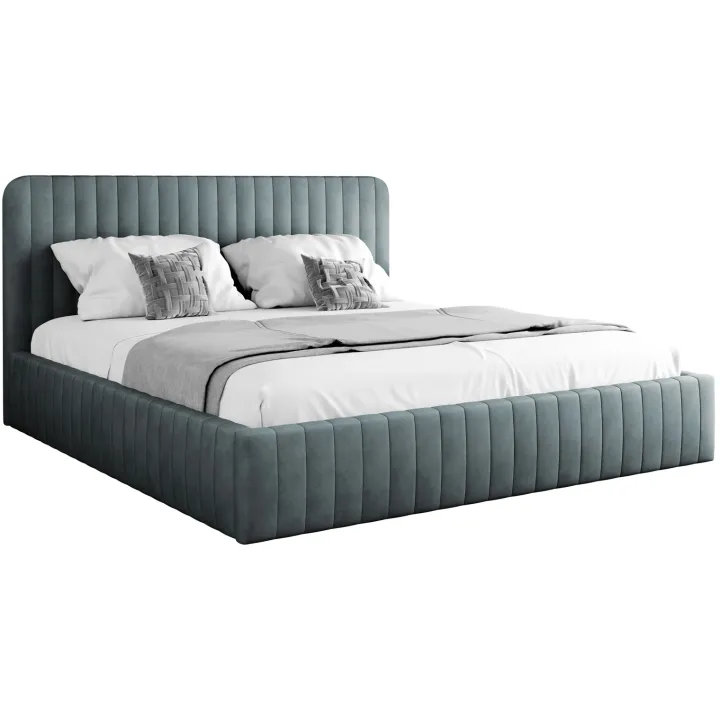 Letto contenitore alla francese 140x200cm imbottito velluto grigio scuro Poffi
