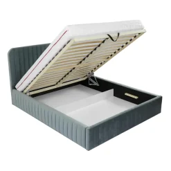 Letto contenitore alla francese 140x200cm imbottito velluto grigio scuro Poffi