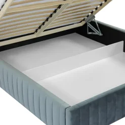 Letto contenitore alla francese 140x200cm imbottito velluto grigio scuro Poffi