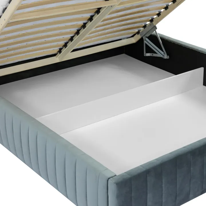Letto contenitore alla francese 140x200cm imbottito velluto grigio scuro Poffi