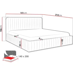 Letto contenitore alla francese 140x200cm imbottito velluto blu Poffi