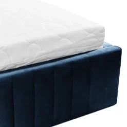 Letto contenitore alla francese 140x200cm imbottito velluto blu Poffi