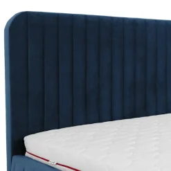 Letto contenitore alla francese 140x200cm imbottito velluto blu Poffi