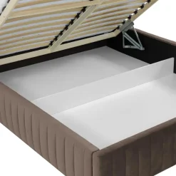 Letto contenitore alla francese 140x200cm imbottito velluto marrone Poffi