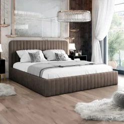 Letto contenitore alla francese 140x200cm imbottito velluto marrone Poffi