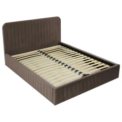 Letto contenitore alla francese 140x200cm imbottito velluto marrone Poffi