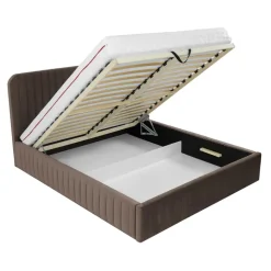 Letto contenitore alla francese 140x200cm imbottito velluto marrone Poffi