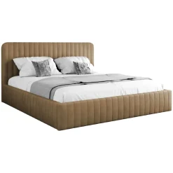 Letto contenitore alla francese 140x200cm imbottito velluto tortora Poffi