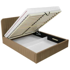 Letto contenitore alla francese 140x200cm imbottito velluto tortora Poffi