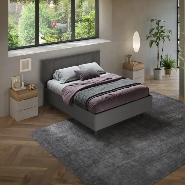 Letto contenitore matrimoniale 160x195cm imbottito tessuto antracite CozyHaven