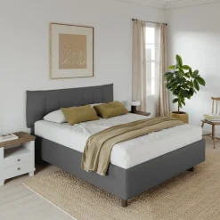 Letto contenitore matrimoniale 160x195cm imbottito tessuto antracite CozyHaven