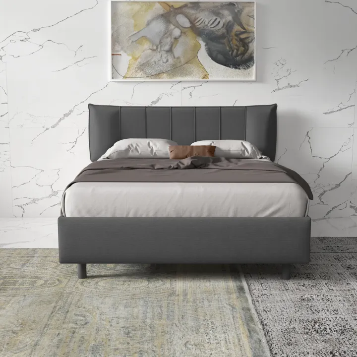 Letto contenitore matrimoniale 160x195cm imbottito tessuto antracite CozyHaven