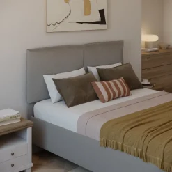 Letto contenitore matrimoniale 160x195cm imbottito tessuto tortora EliteDreams