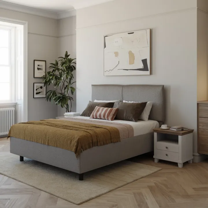 Letto contenitore matrimoniale 160x195cm imbottito tessuto tortora EliteDreams