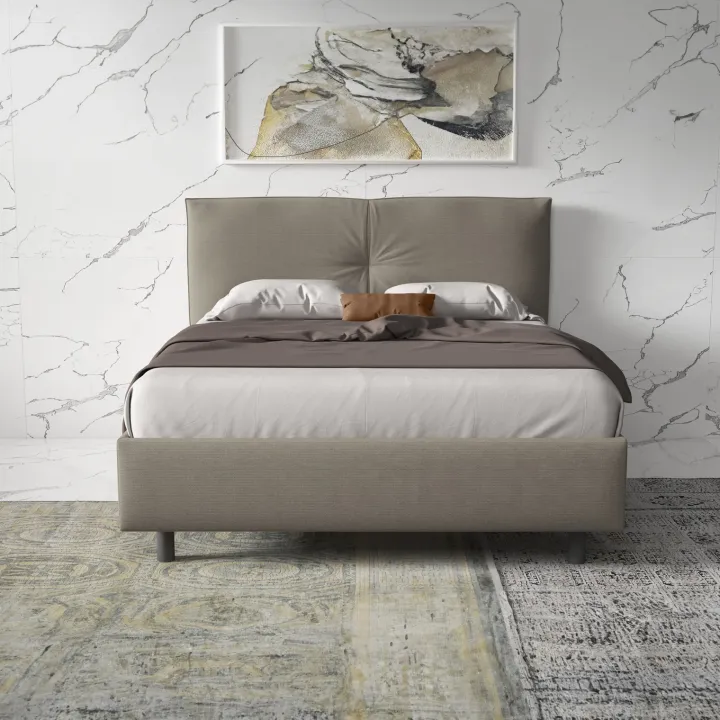 Letto contenitore matrimoniale 160x195cm imbottito tessuto tortora EliteDreams
