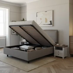 Letto contenitore matrimoniale 160x195cm imbottito tessuto tortora EliteDreams