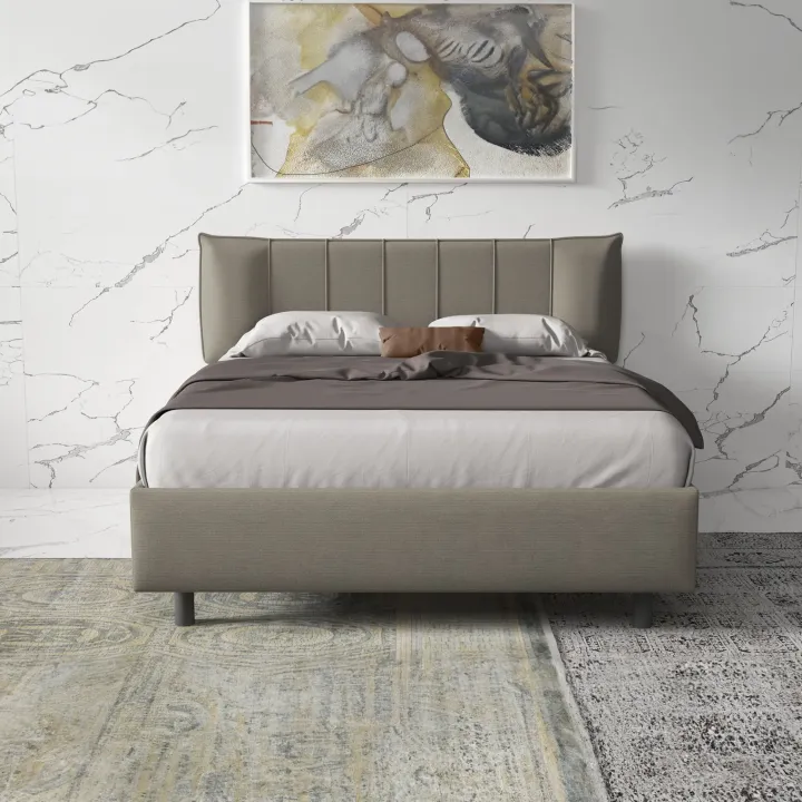 Letto contenitore matrimoniale 160x195cm imbottito tessuto tortora CozyHaven