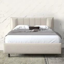 Letto contenitore matrimoniale 160x195 imbottito tessuto bianco CozyHaven