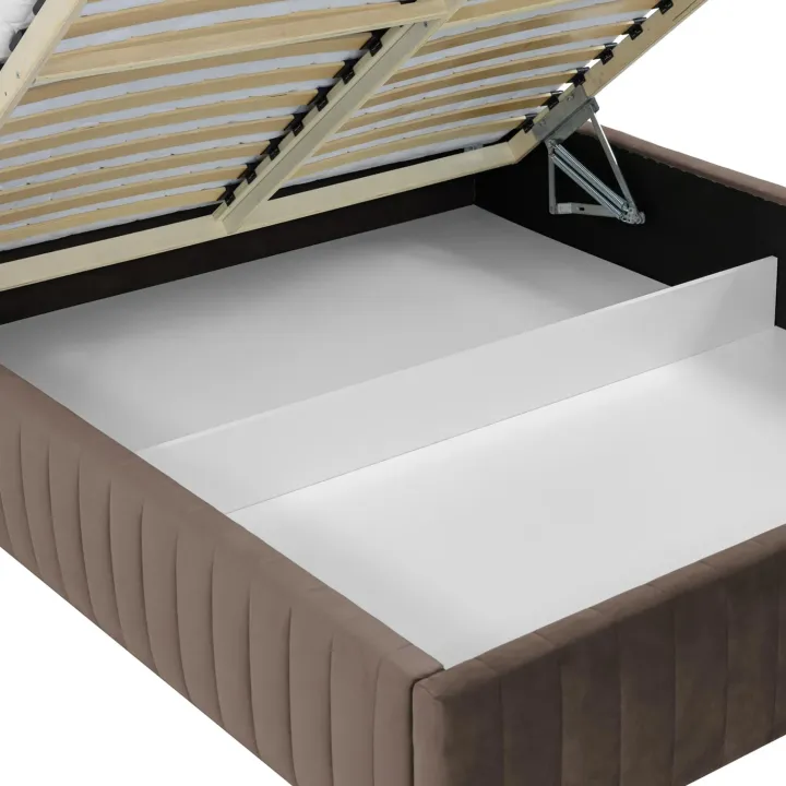 Letto contenitore matrimoniale 160x200 imbottito velluto marrone Poffi