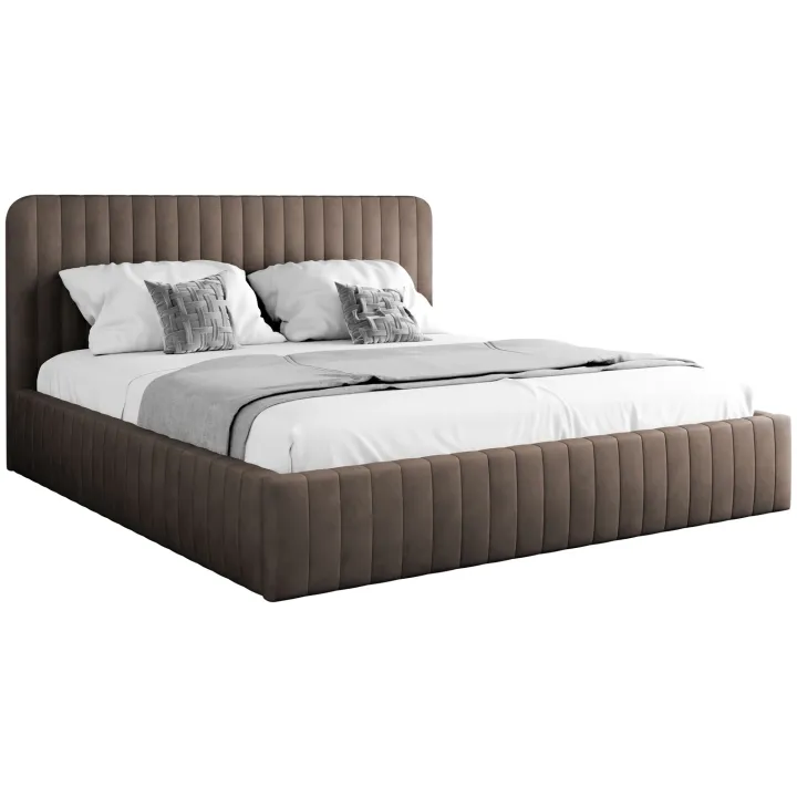 Letto contenitore matrimoniale 160x200 imbottito velluto marrone Poffi
