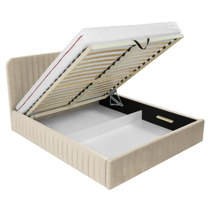 Letto contenitore matrimoniale 160x200 imbottito velluto beige Poffi