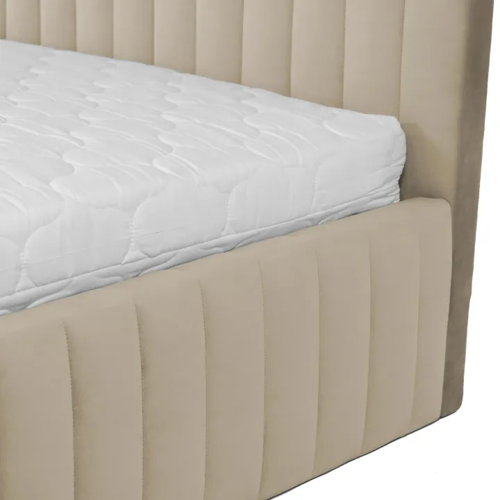 Letto contenitore matrimoniale 160x200 imbottito velluto beige Poffi