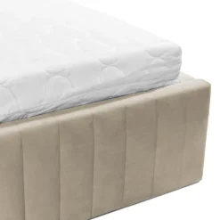 Letto contenitore matrimoniale 160x200 imbottito velluto beige Poffi