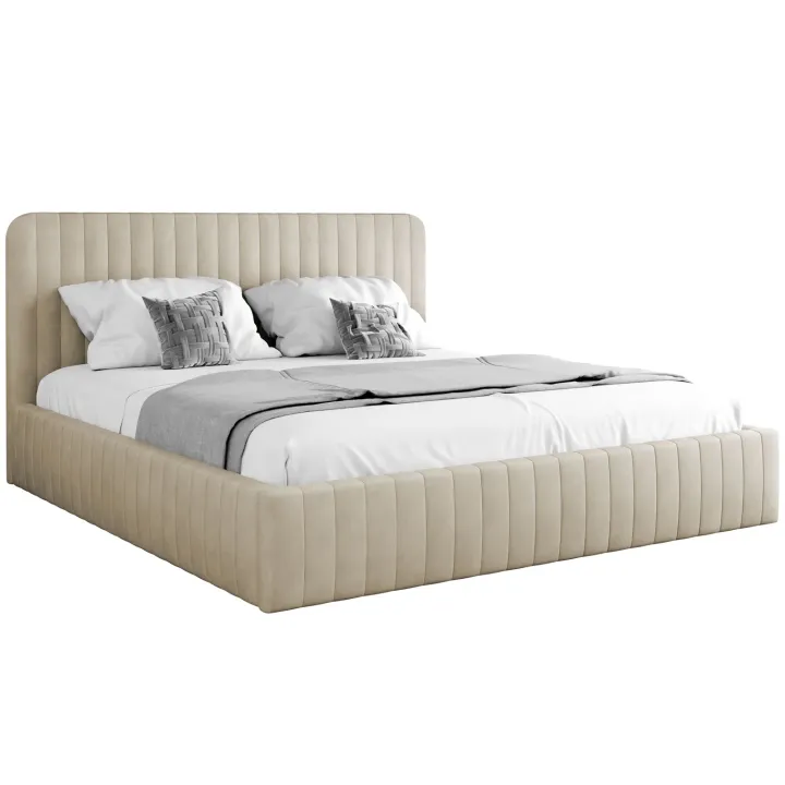 Letto contenitore matrimoniale 160x200 imbottito velluto beige Poffi