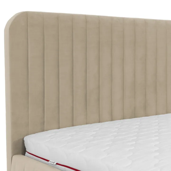 Letto contenitore matrimoniale 160x200 imbottito velluto beige Poffi