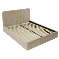 Letto contenitore matrimoniale 160x200 imbottito velluto beige Poffi