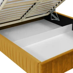 Letto contenitore matrimoniale 160x200 imbottito velluto senape Poffi