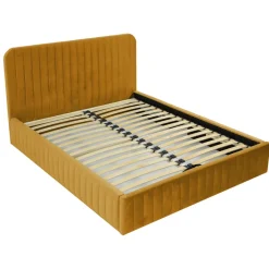 Letto contenitore matrimoniale 160x200 imbottito velluto senape Poffi