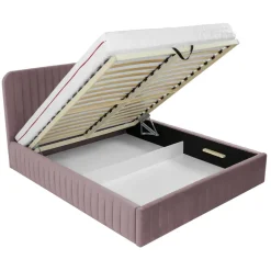 Letto contenitore matrimoniale 160x200 imbottito velluto rosa Poffi