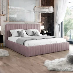 Letto contenitore matrimoniale 160x200 imbottito velluto rosa Poffi
