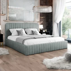 Letto contenitore matrimoniale 160x200 imbottito velluto grigio Poffi
