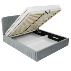 Letto contenitore matrimoniale 160x200 imbottito velluto grigio Poffi
