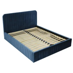 Letto contenitore matrimoniale 160x200 imbottito velluto blu Poffi