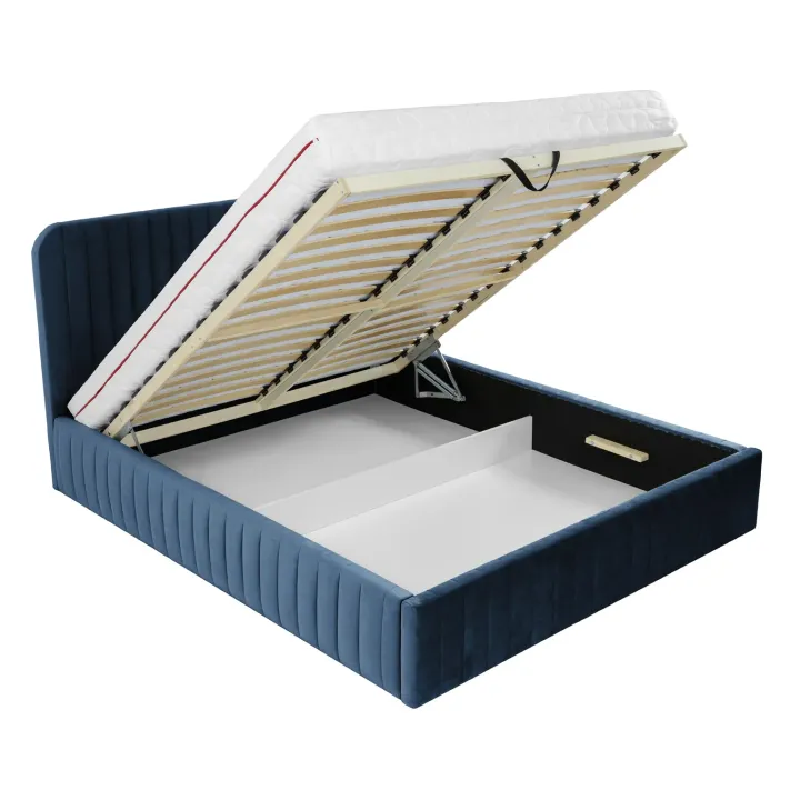Letto contenitore matrimoniale 160x200 imbottito velluto blu Poffi