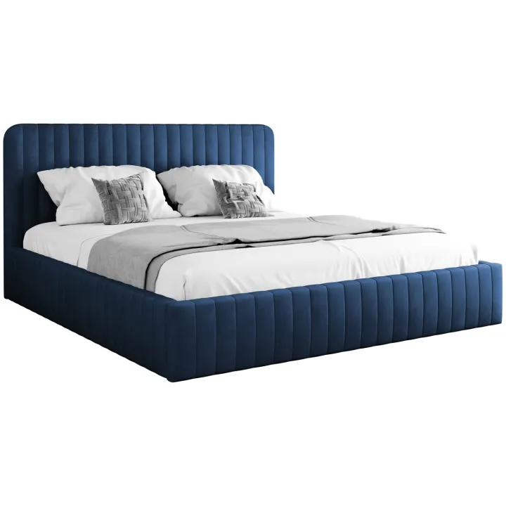 Letto contenitore matrimoniale 160x200 imbottito velluto blu Poffi