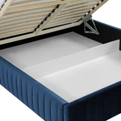 Letto contenitore matrimoniale 160x200 imbottito velluto blu Poffi
