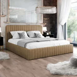 Letto contenitore matrimoniale 160x200 imbottito velluto tortora Poffi