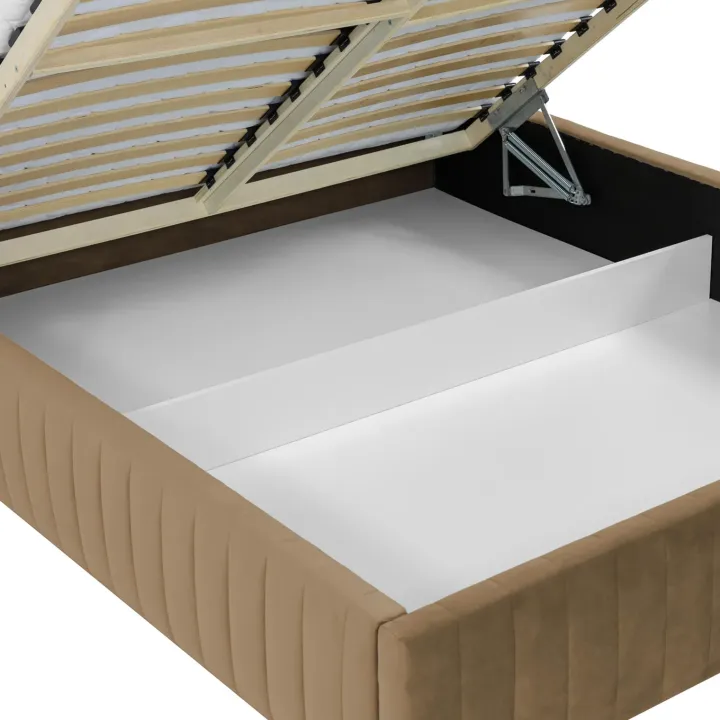 Letto contenitore matrimoniale 160x200 imbottito velluto tortora Poffi