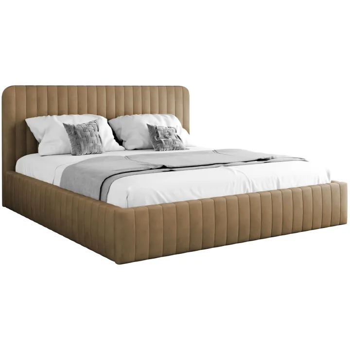 Letto contenitore matrimoniale 160x200 imbottito velluto tortora Poffi