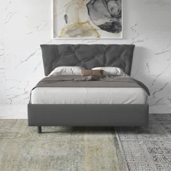 Letto contenitore matrimoniale 160x195 imbottito tessuto antracite DreamSpace