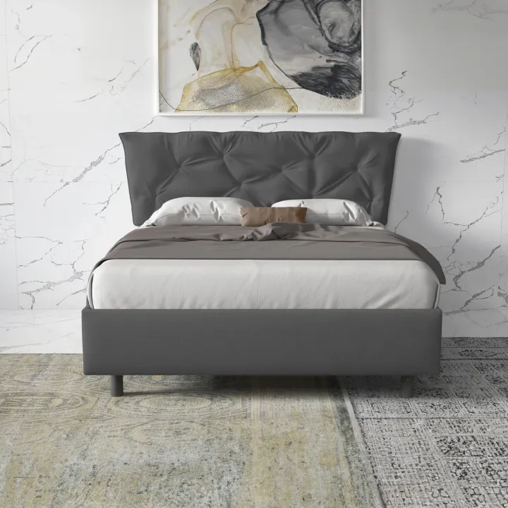 Letto contenitore matrimoniale 160x195 imbottito tessuto antracite DreamSpace