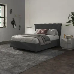 Letto contenitore matrimoniale 160x195 imbottito tessuto antracite DreamSpace