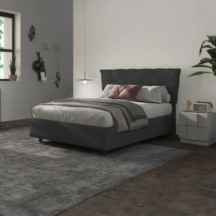 Letto contenitore matrimoniale 160x195 imbottito tessuto antracite DreamSpace