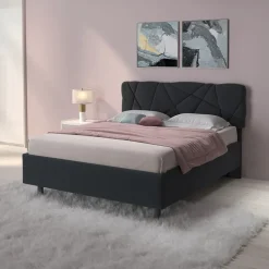 Letto contenitore matrimoniale 160x195 imbottito tessuto antracite LuxeSleep