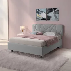 Letto contenitore matrimoniale 160x195 imbottito tessuto grigio LuxeSleep