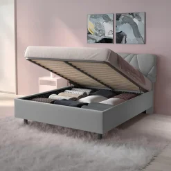 Letto contenitore matrimoniale 160x195 imbottito tessuto grigio LuxeSleep